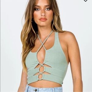 Princess Polly Raddix Strappy Sage Green Halter Top 4